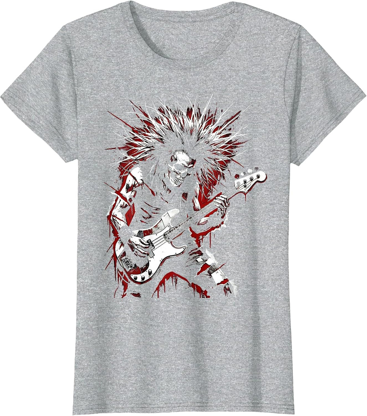 Bassist Headbang Rock Music Graphic Design T-Shirt - Heather Grey