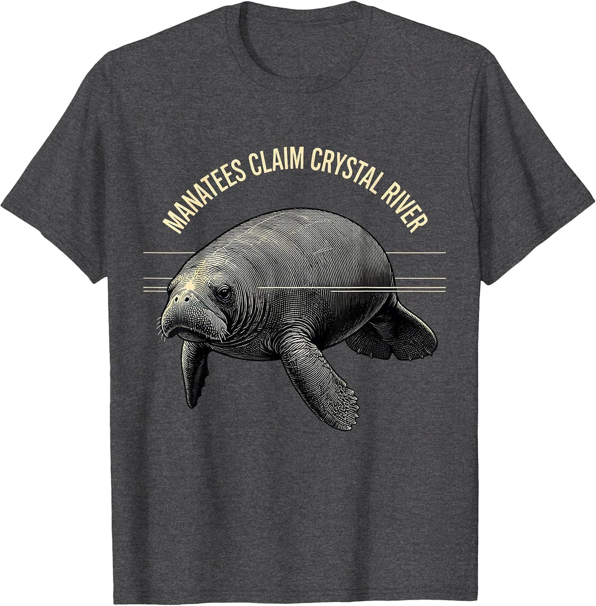 Manatees Claim Crystal River Vintage Florida Wildlife Gulf T-Shirt - Dark Heather Grey