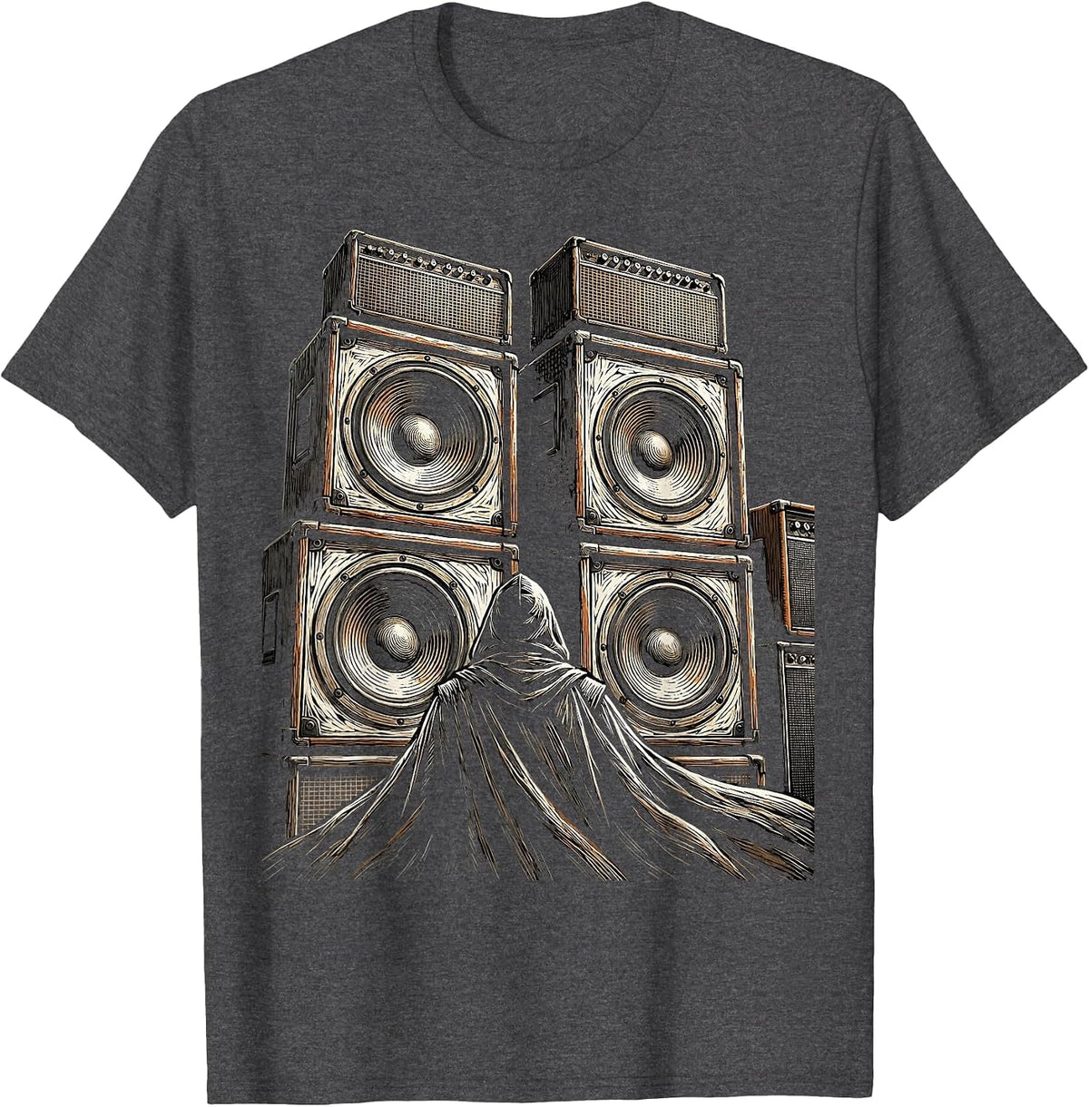 Men's Cloaked Figure Giant Amplifier Metal Band Graphic T-Shirt - Dark Heather Grey