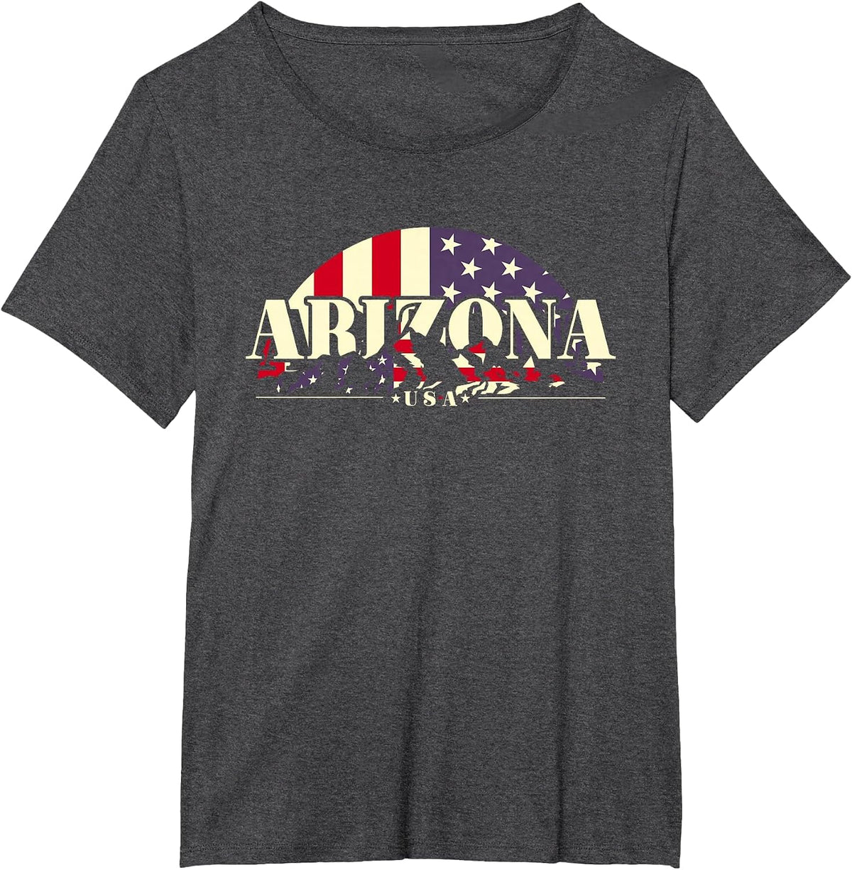 Arizona and American Flag, Vintage Mountain Nature Hiking T-Shirt - Dark Heather Grey