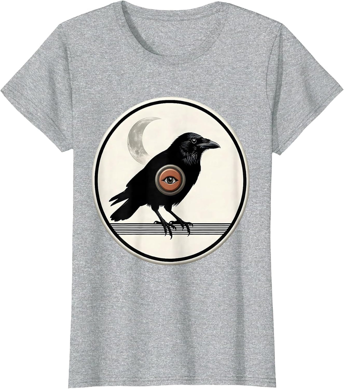 Women's Crow Doorbell Flat Silhouette Gothic Humor T-Shirt - Heather Grey