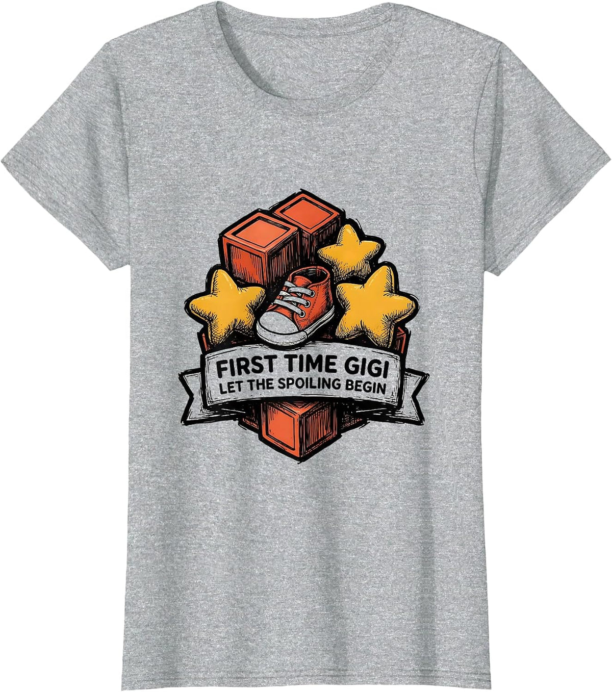 Women's First Time Gigi Let The Spoiling Begin Funny Grandparent T-Shirt - Heather Grey