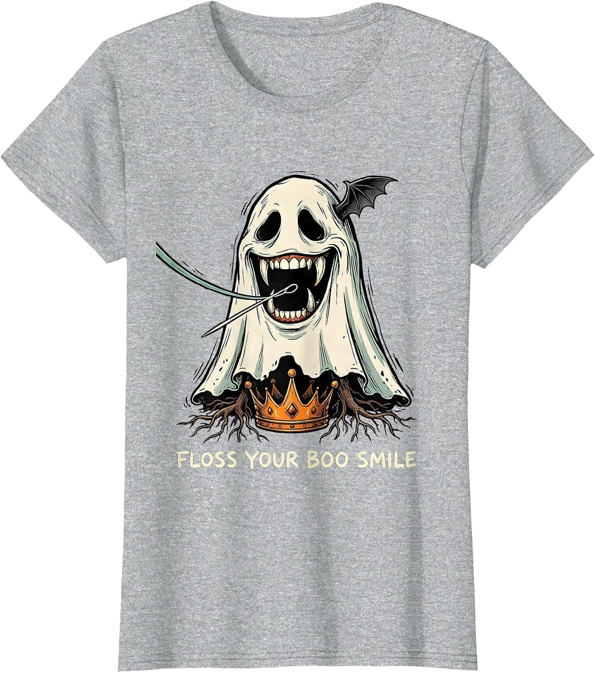 Floss Your Boo Smile Funny Dentist Halloween Ghost Dental T-Shirt - Heather Grey