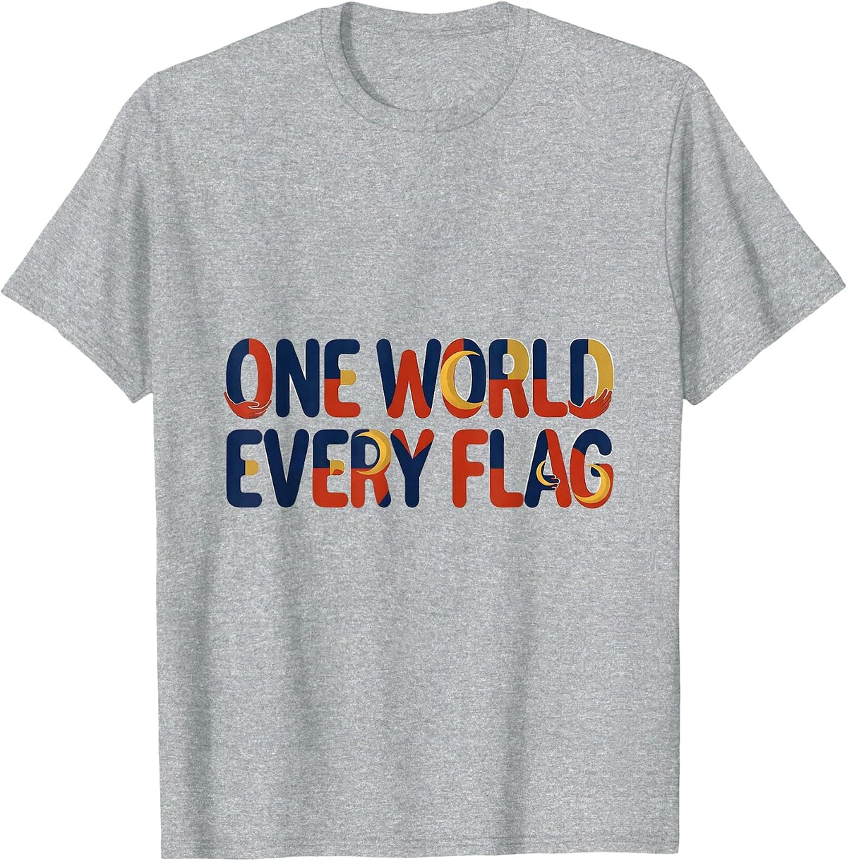 Men's One World Every Flag Bold Typography Geography Lover T-Shirt - Heather Grey