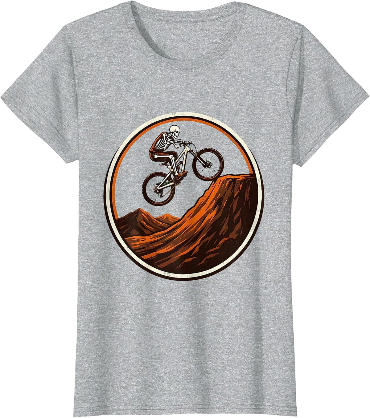 Skeleton Rider Dirt Jump Mountain Bike Graphic T-Shirt - Heather Grey