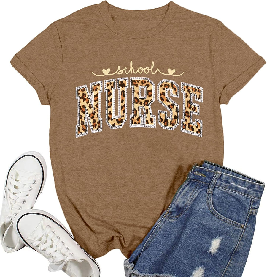 Women Nurse Shirt Nursing School T-Shirt Nurses Life Tee Nurse Day Tops - Brown