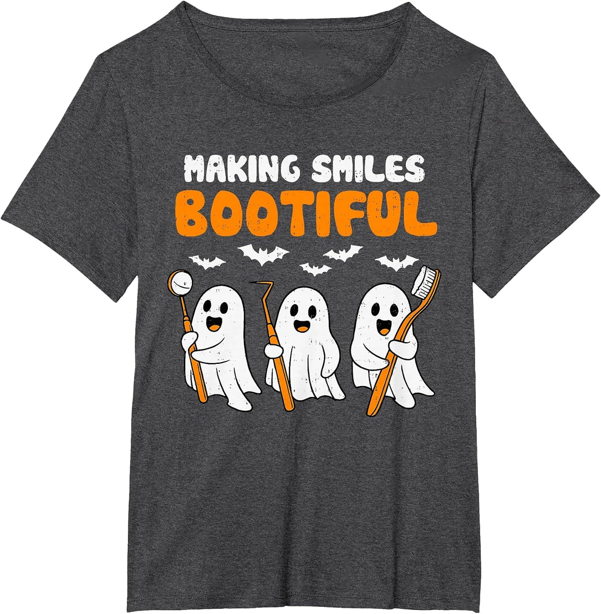 Dentist Smiles Bootiful Ghost Halloween Costume Dental Funny T-Shirt - Dark Heather Grey
