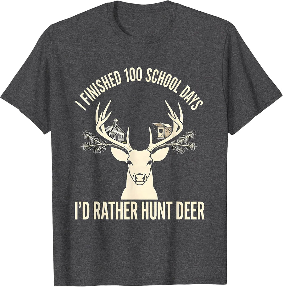 Men's I Finished 100 School Days I'd Rather Hunt Deer Funny T-Shirt - Dark Heather Grey