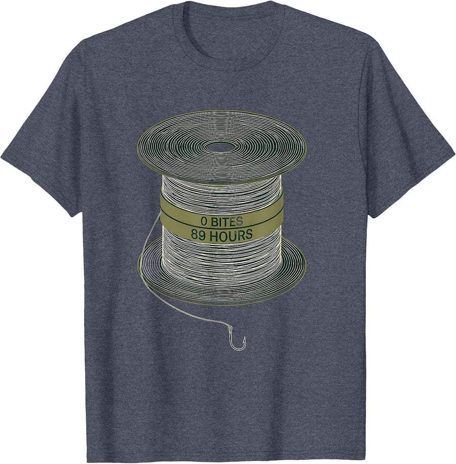0 Bites 89 Hours Topographic Contour Bass Fishing Humor T-Shirt - Heather Blue