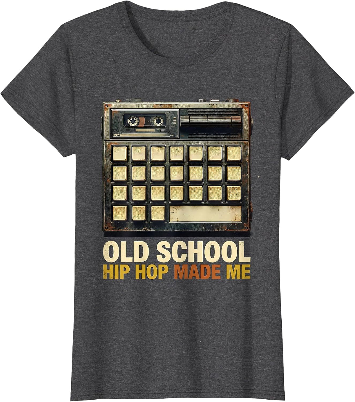 Women's Old School Hip Hop Made Me Vintage Retro Cassette Rap T-Shirt - Dark Heather Grey