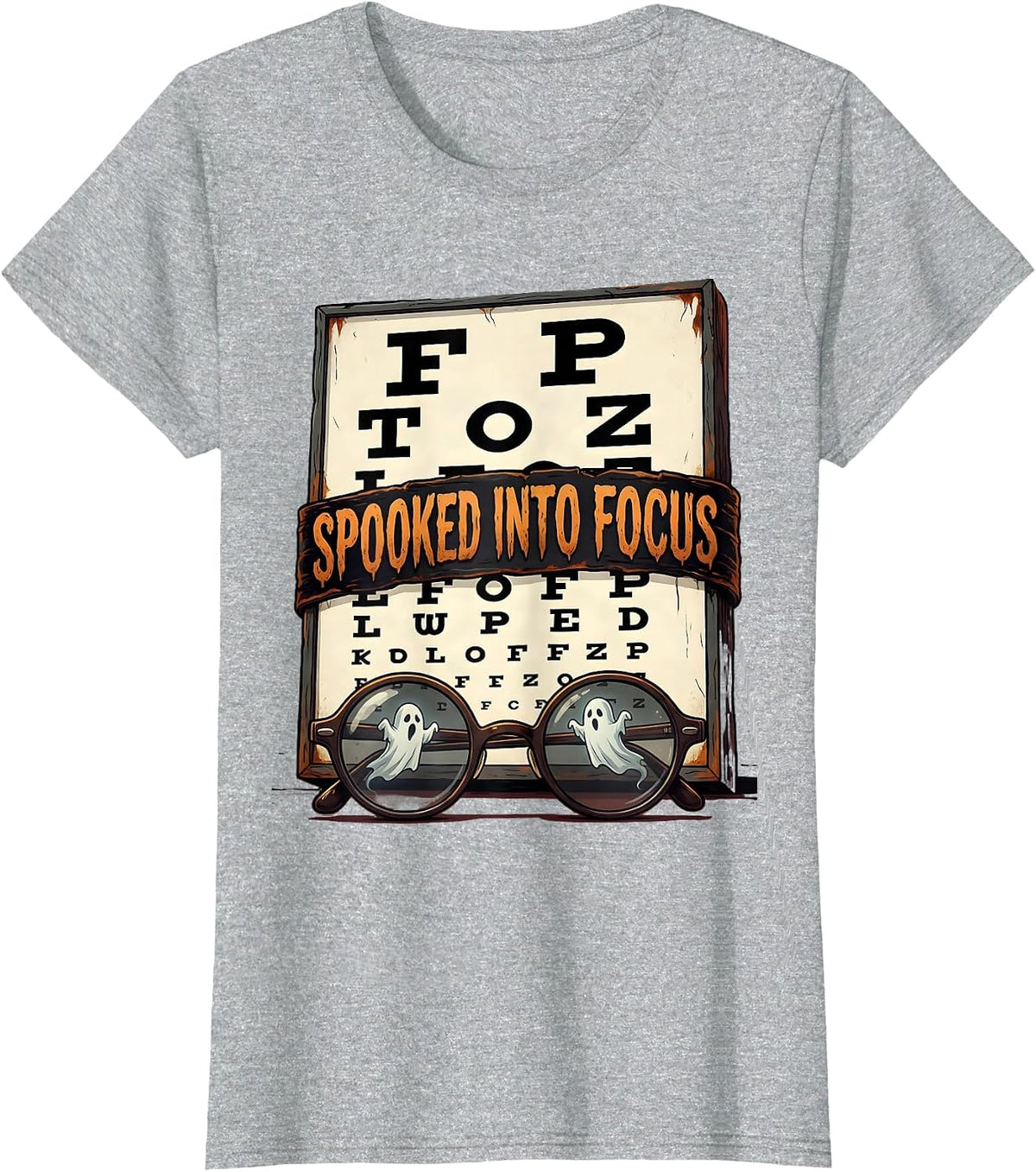 Spooked Into Focus Halloween Optometrist Eye Doctor Humor T-Shirt - Heather Grey