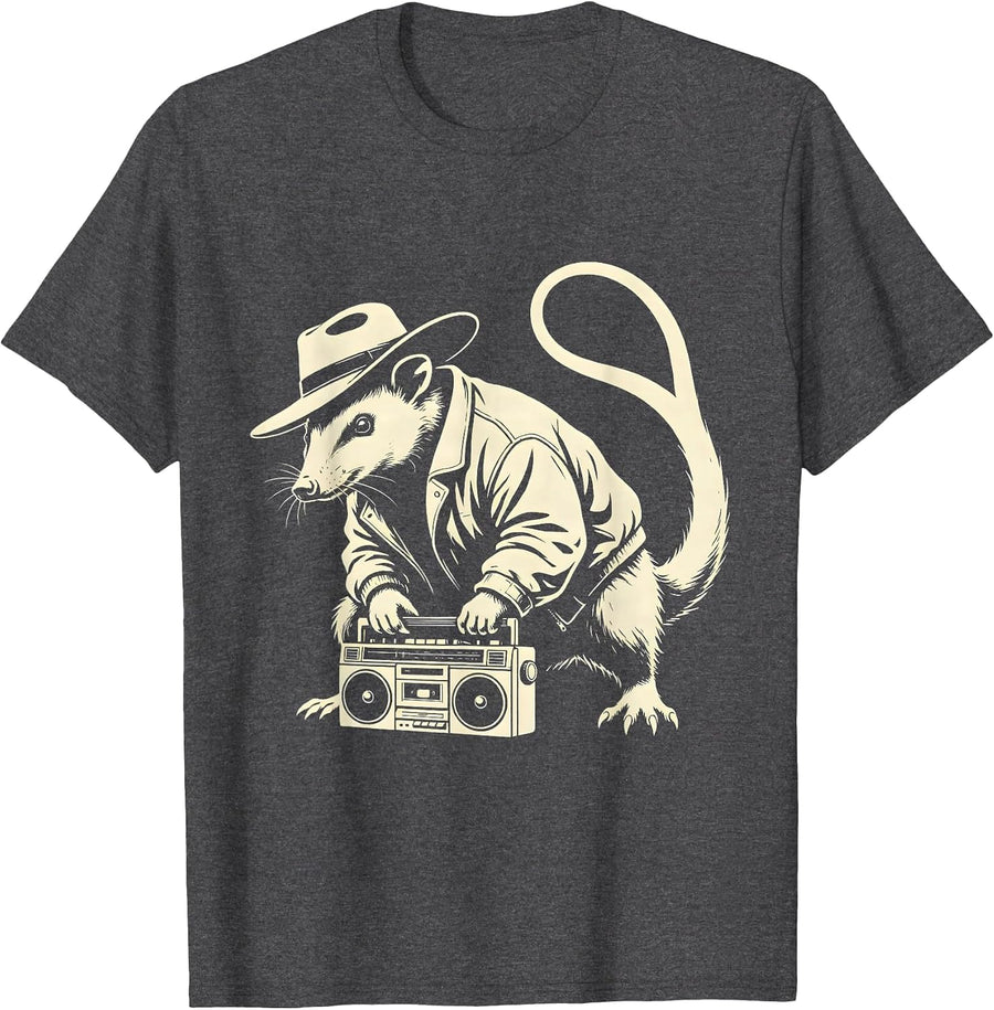 Men's Opossum Y2K Hip Hop Vintage Edgy Urban Streetwear T-Shirt - Dark Heather Grey