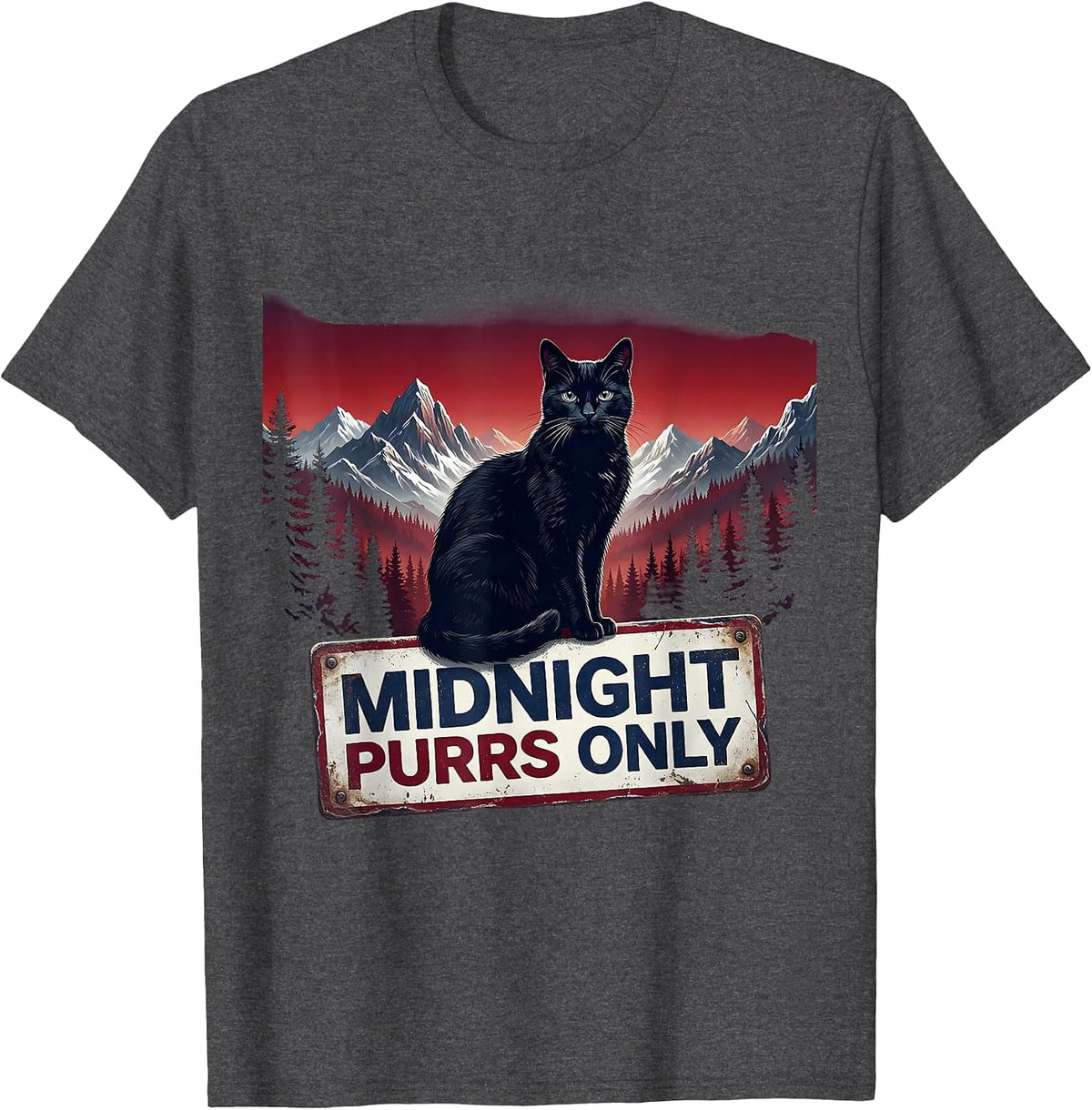 Midnight Purrs Only Black Cat Design T-Shirt - Dark Heather Grey