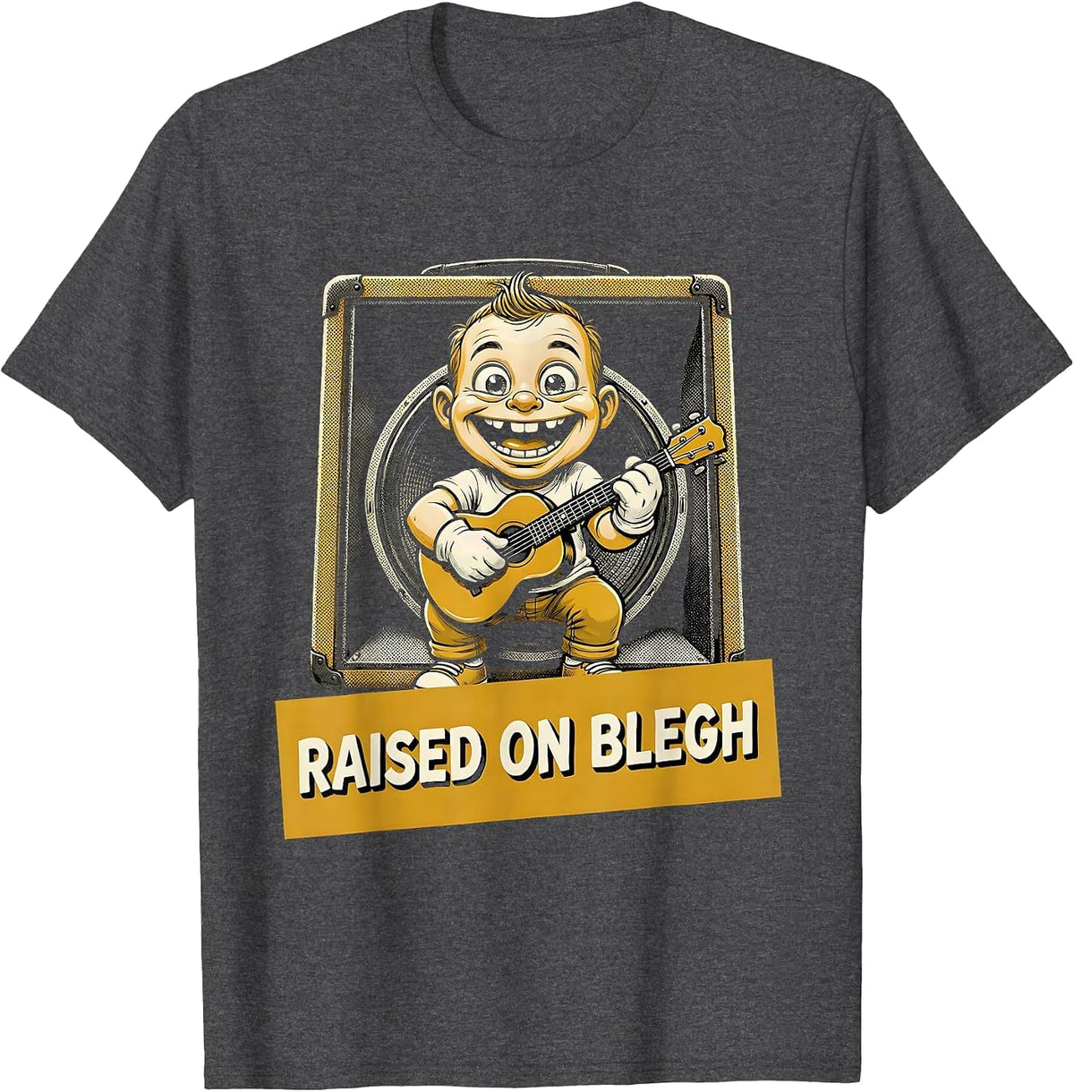 Raised On Blegh Funny Retro Cartoon Heavy Metal Metalhead T-Shirt - Dark Heather Grey