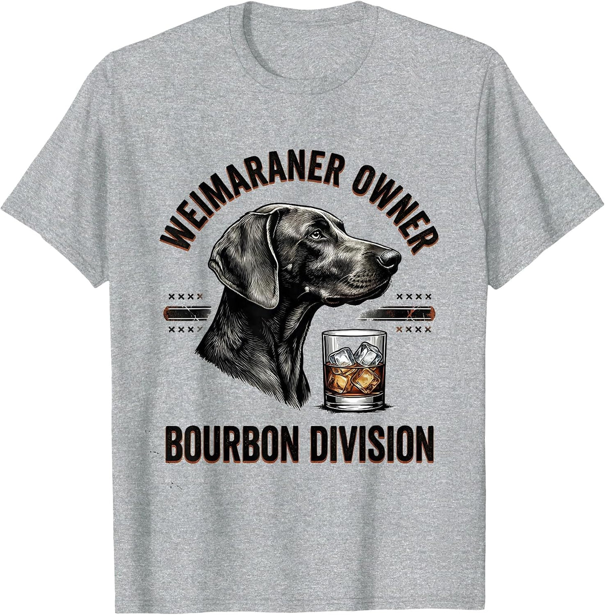 Men's Weimaraner Owner Bourbon Division Funny Dog Lover Distressed T-Shirt - Heather Grey