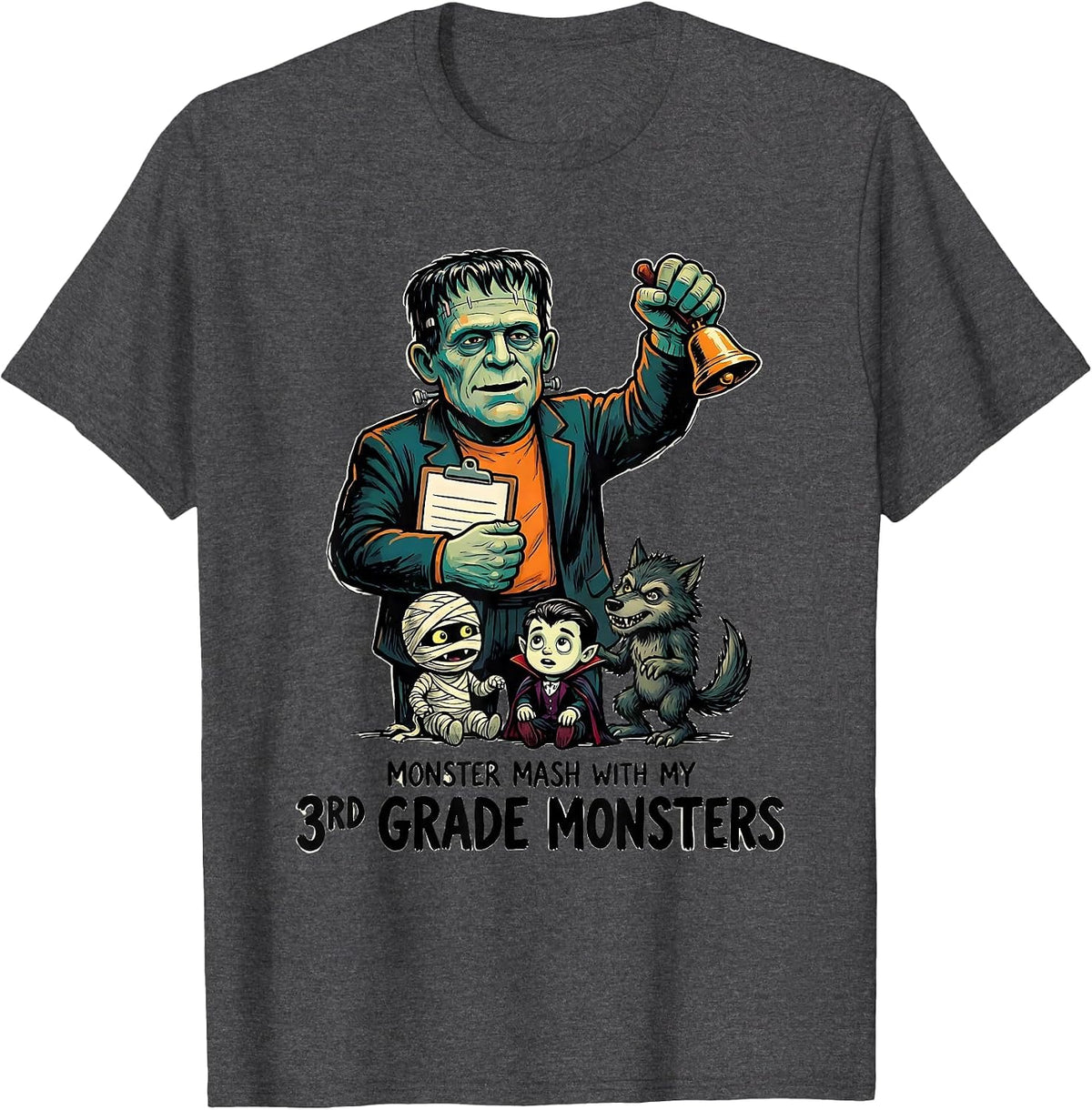 Monster Mash With My 3rd Grade Monsters Funny Teacher T-Shirt - Dark Heather Grey