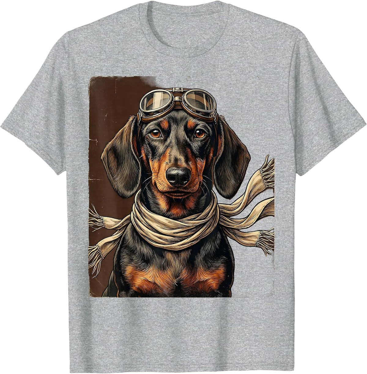 Men's Dachshund Aviator Pilot Goggles and Scarf Design T-Shirt - Heather Grey