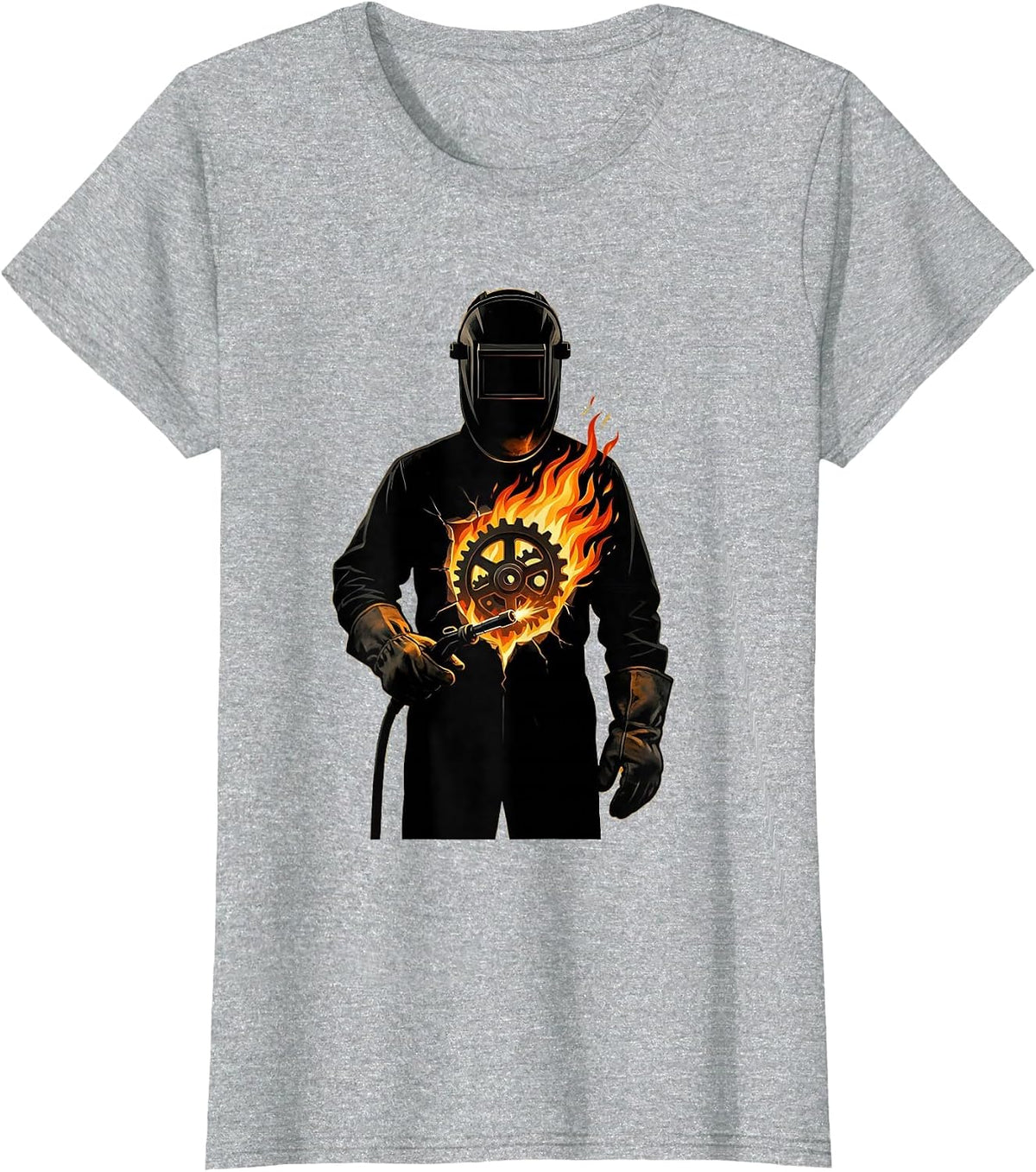 Welder Gear and Flames Open Chest Graphic T-Shirt - Heather Grey