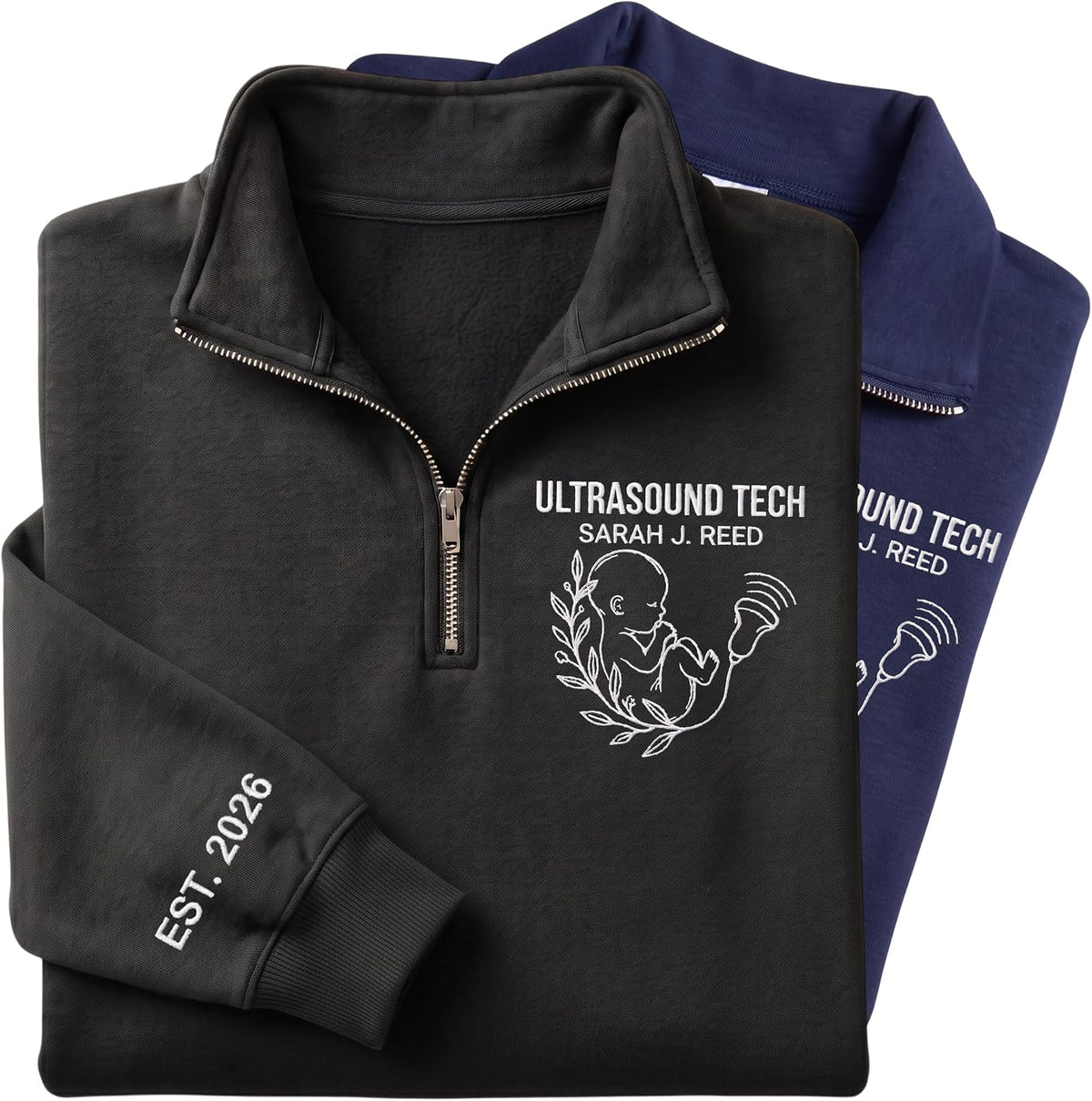 Love Signal Custom Sonographer Embroidered Zip Sweatshirt, Ultrasound Tech - S5