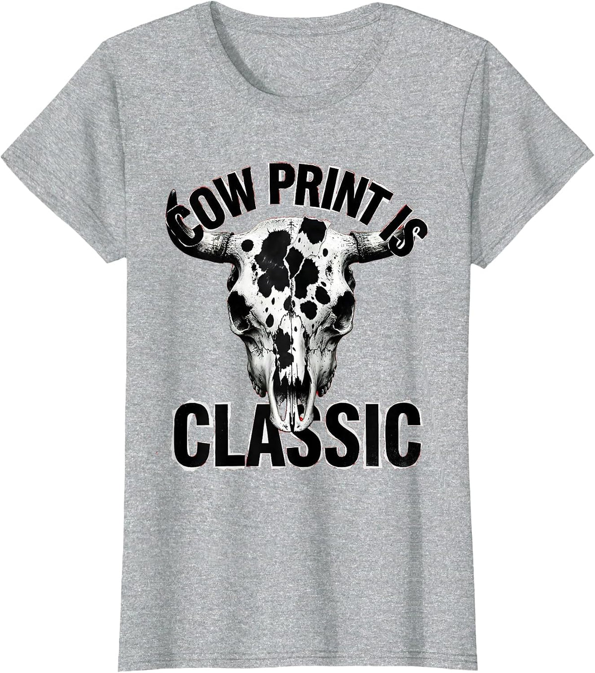 Cow Print Is Classic Bold Animal Pattern Design T-Shirt - Heather Grey