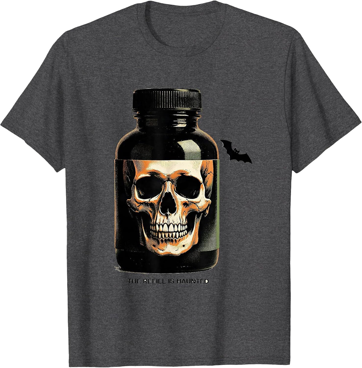 Men's The Refill Is Haunted Funny Pharmacy Tech Halloween Costume T-Shirt - Dark Heather Grey