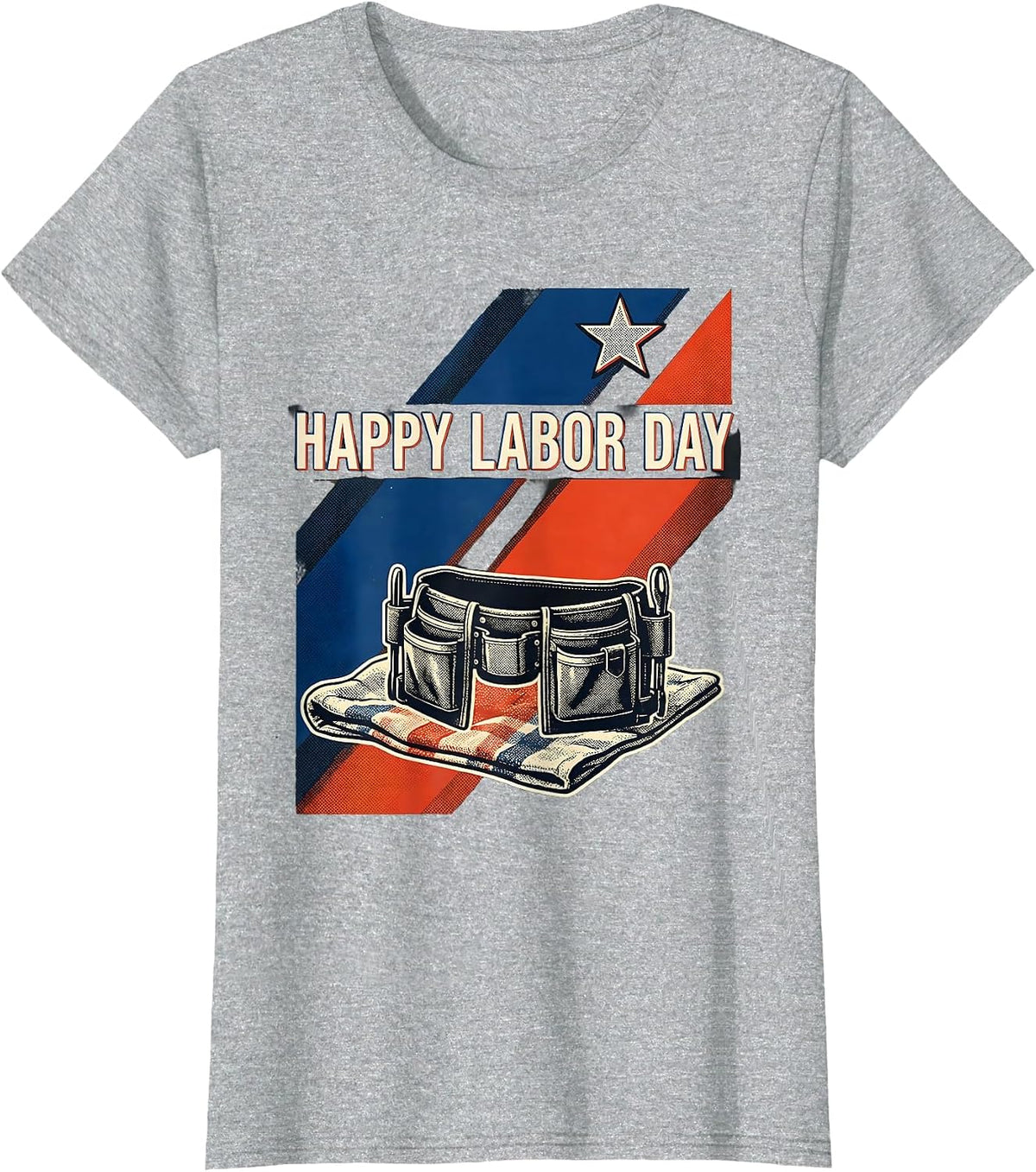 Happy Labor Day Risograph Patriotic Americana Labor Day Gift T-Shirt - Heather Grey