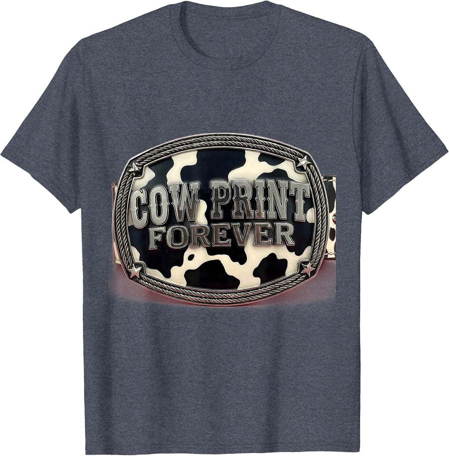 Cow Print Forever Bold Animal Pattern Design T-Shirt - Heather Blue