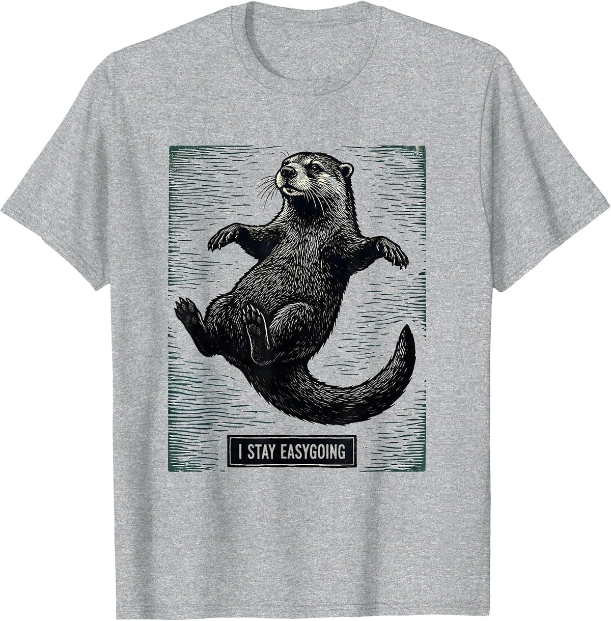 Men's I Stay Easygoing Woodcut Engraving Otter Lover Humor T-Shirt - Heather Grey
