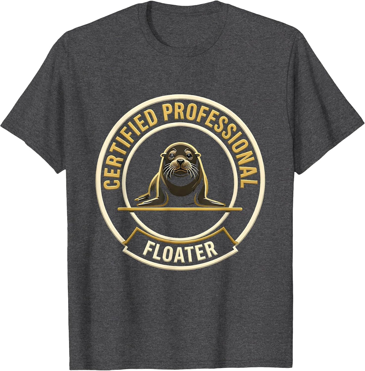 Men's Certified Professional Floater Funny Manatee Seal Ocean T-Shirt - Dark Heather Grey