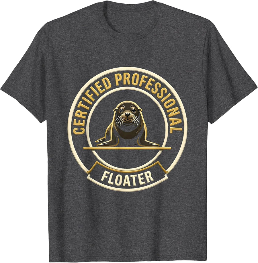 Men's Certified Professional Floater Funny Manatee Seal Ocean T-Shirt - Dark Heather Grey