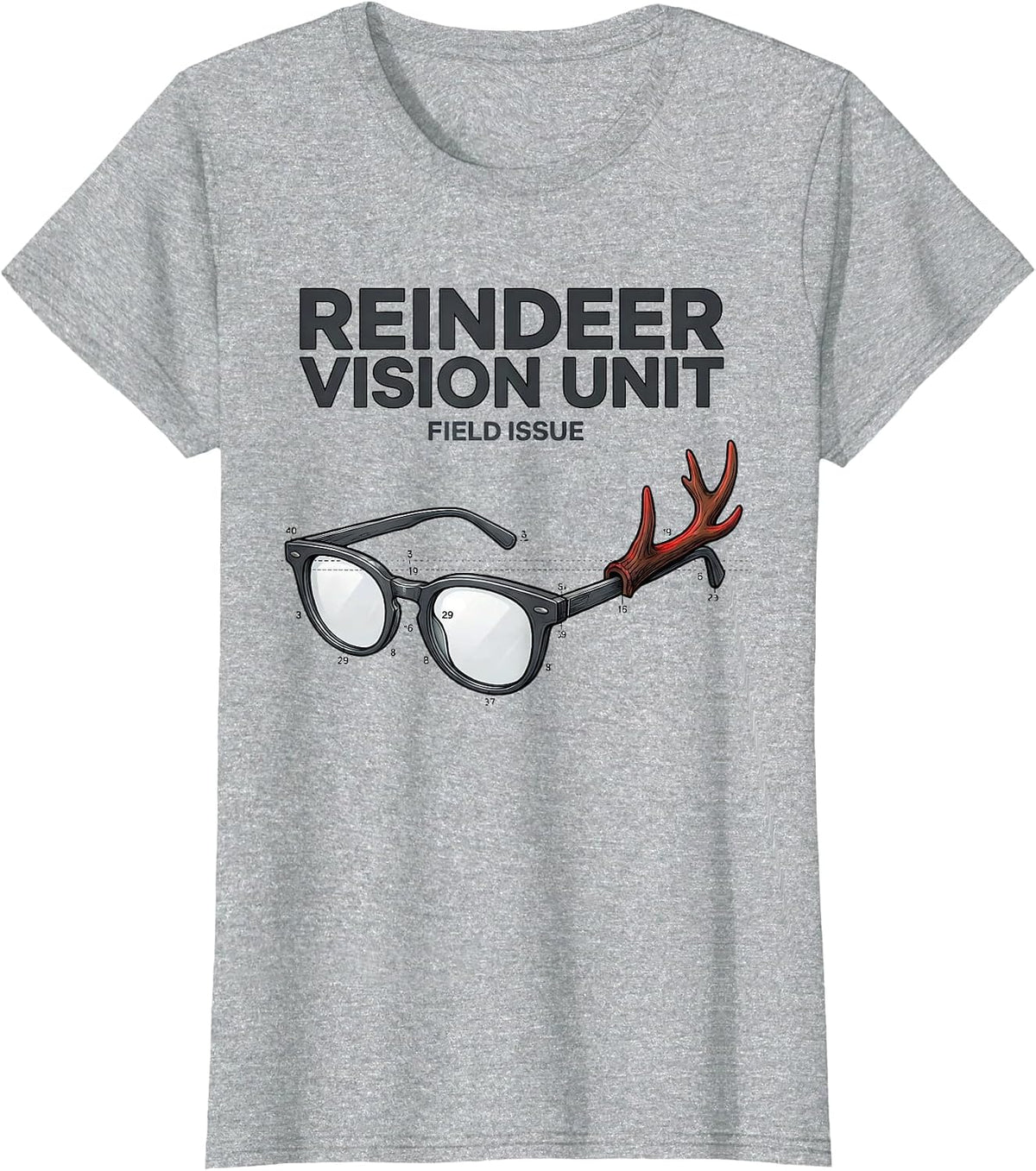 Women's Reindeer Vision Unit, Field Issue Funny Optometrist T-Shirt - Heather Grey
