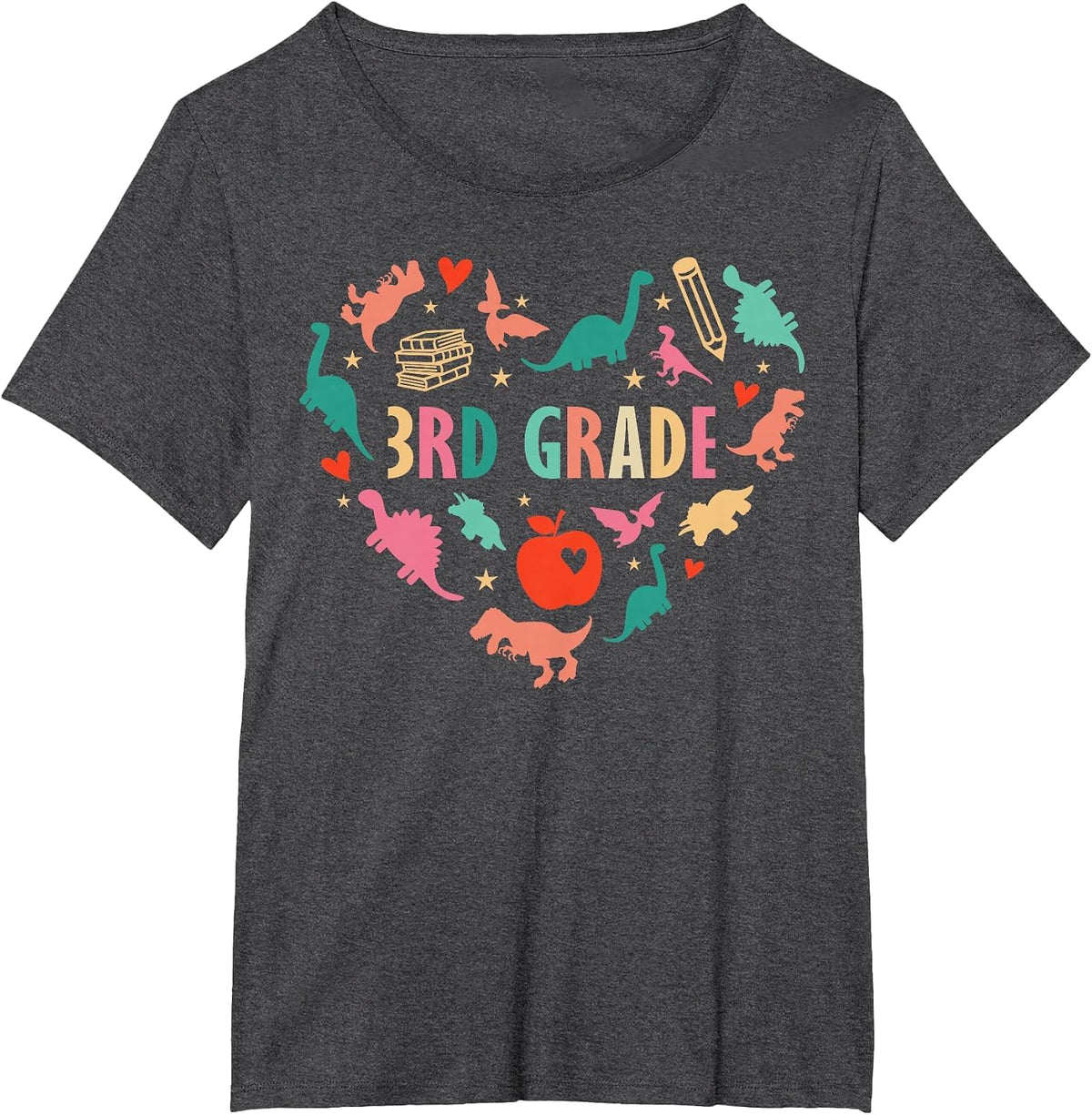 Team 3rd Grade Dinosaur Heart Third Grade Crew Teacher Kids T-Shirt - Dark Heather Grey