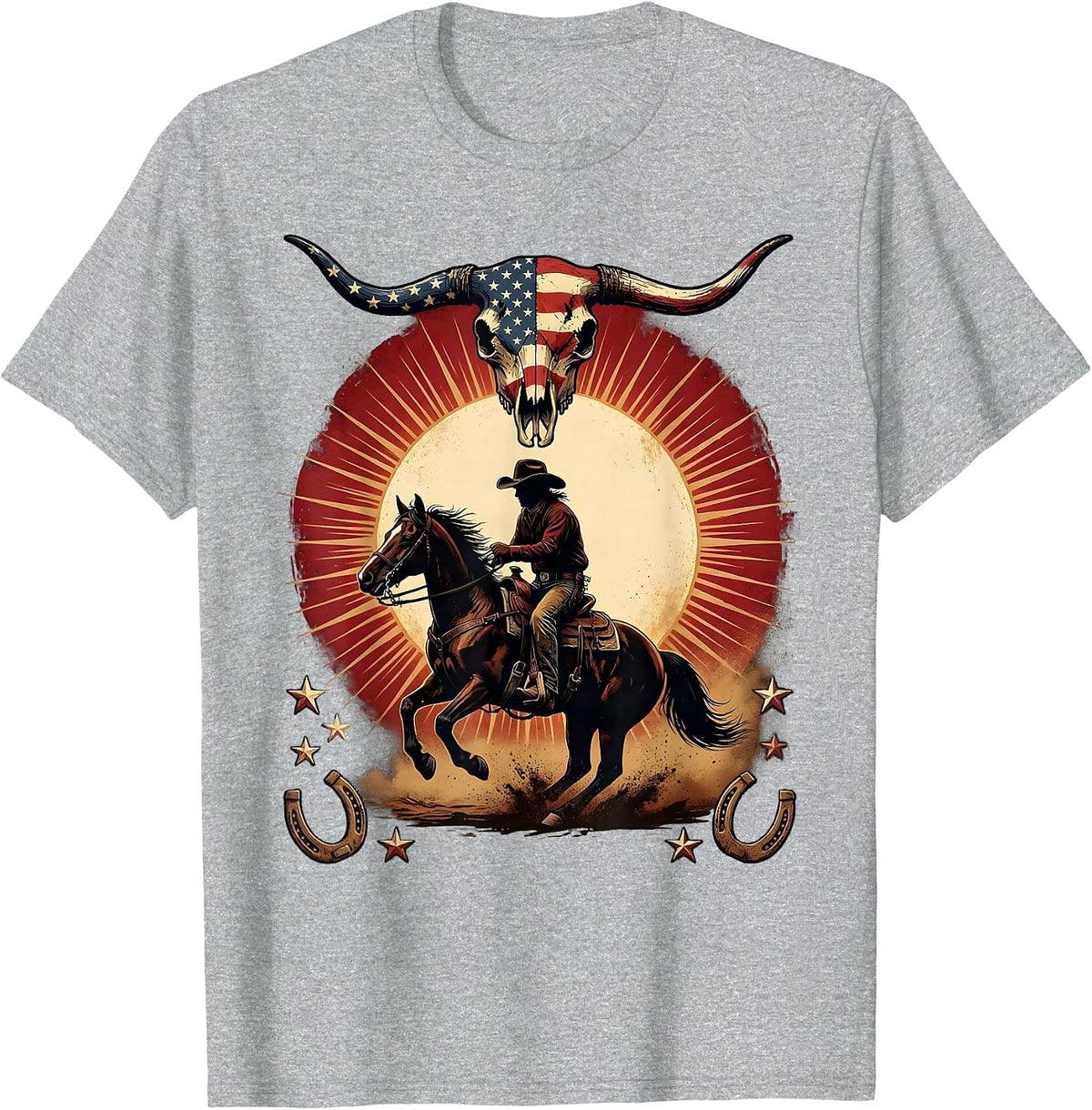 Men's Cowboy Silhouette Riding Horse at Dusk T-Shirt - Heather Grey