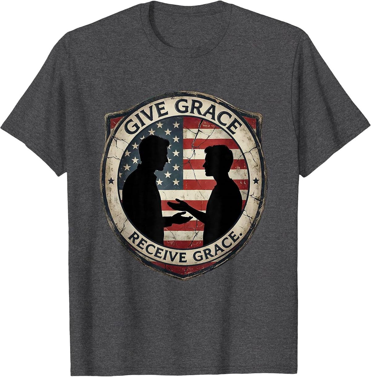 Men's Give Grace Receive Grace Inspirational Design T-Shirt - Dark Heather Grey
