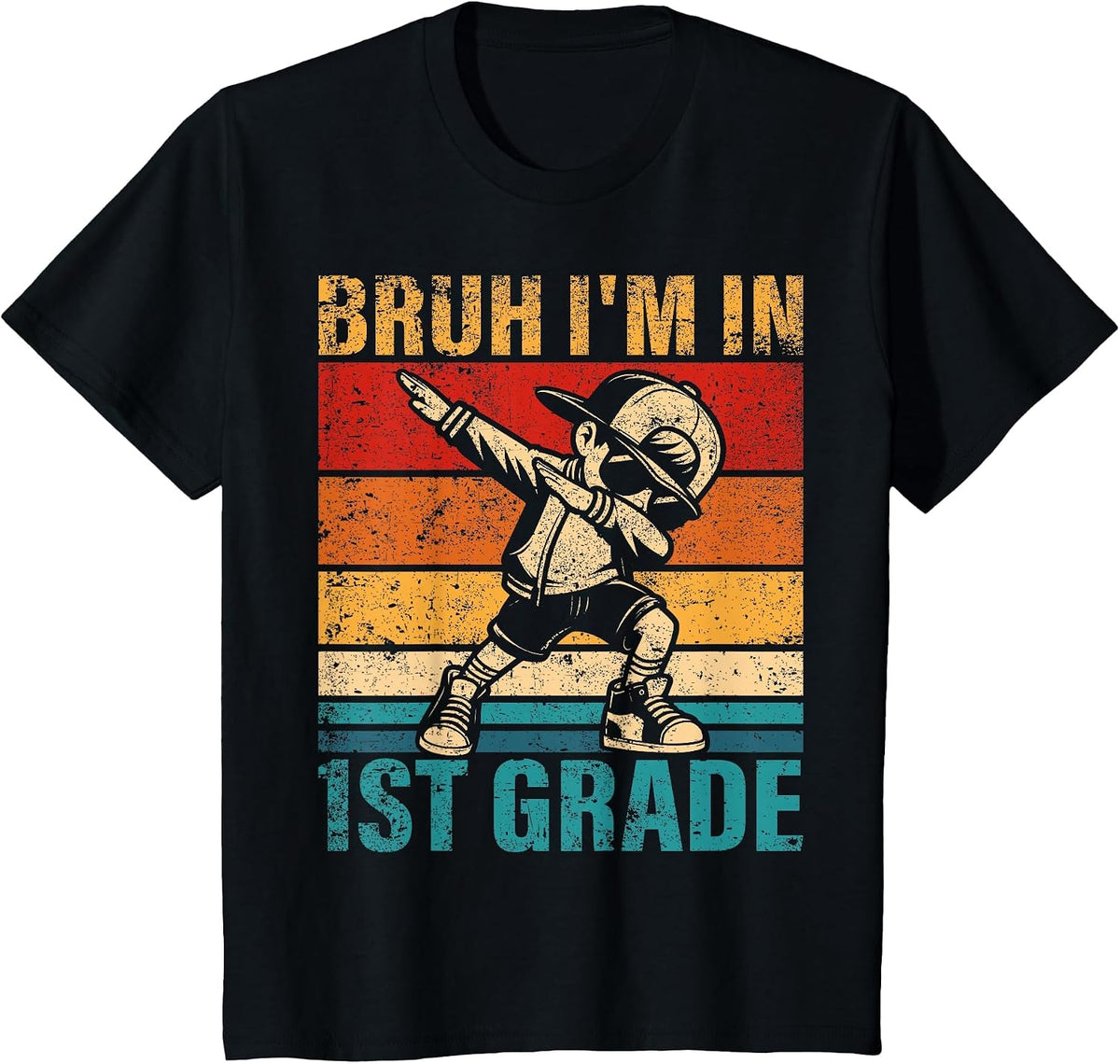 First Grade Dabbing Boy Bruh I'm in 1st Grade Student T-Shirt - Black