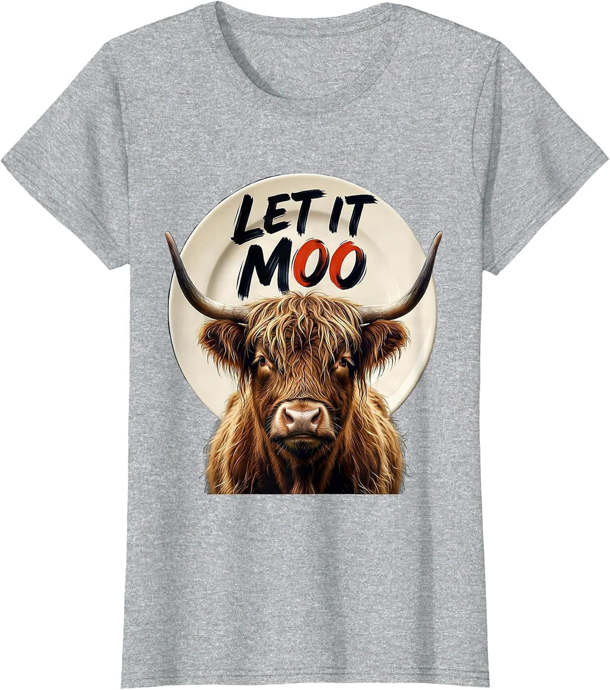 Let It Moo Funny Highland Cow Farm Humor T-Shirt - Heather Grey