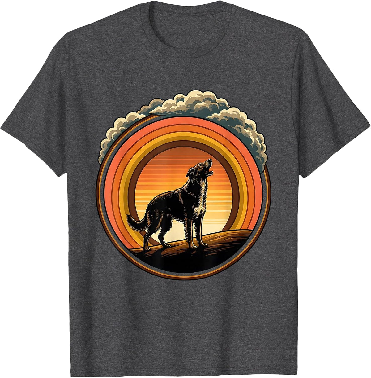 Irish Wolfhound Howling at a Stormy Sky T-Shirt - Dark Heather Grey