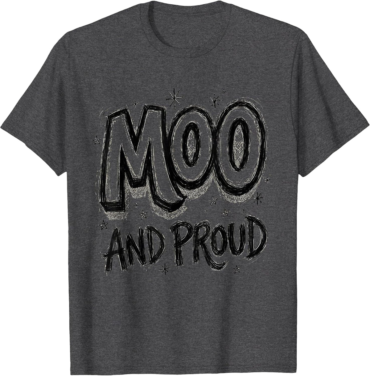 Moo and Proud Cow Lover Graphic Design T-Shirt - Dark Heather Grey
