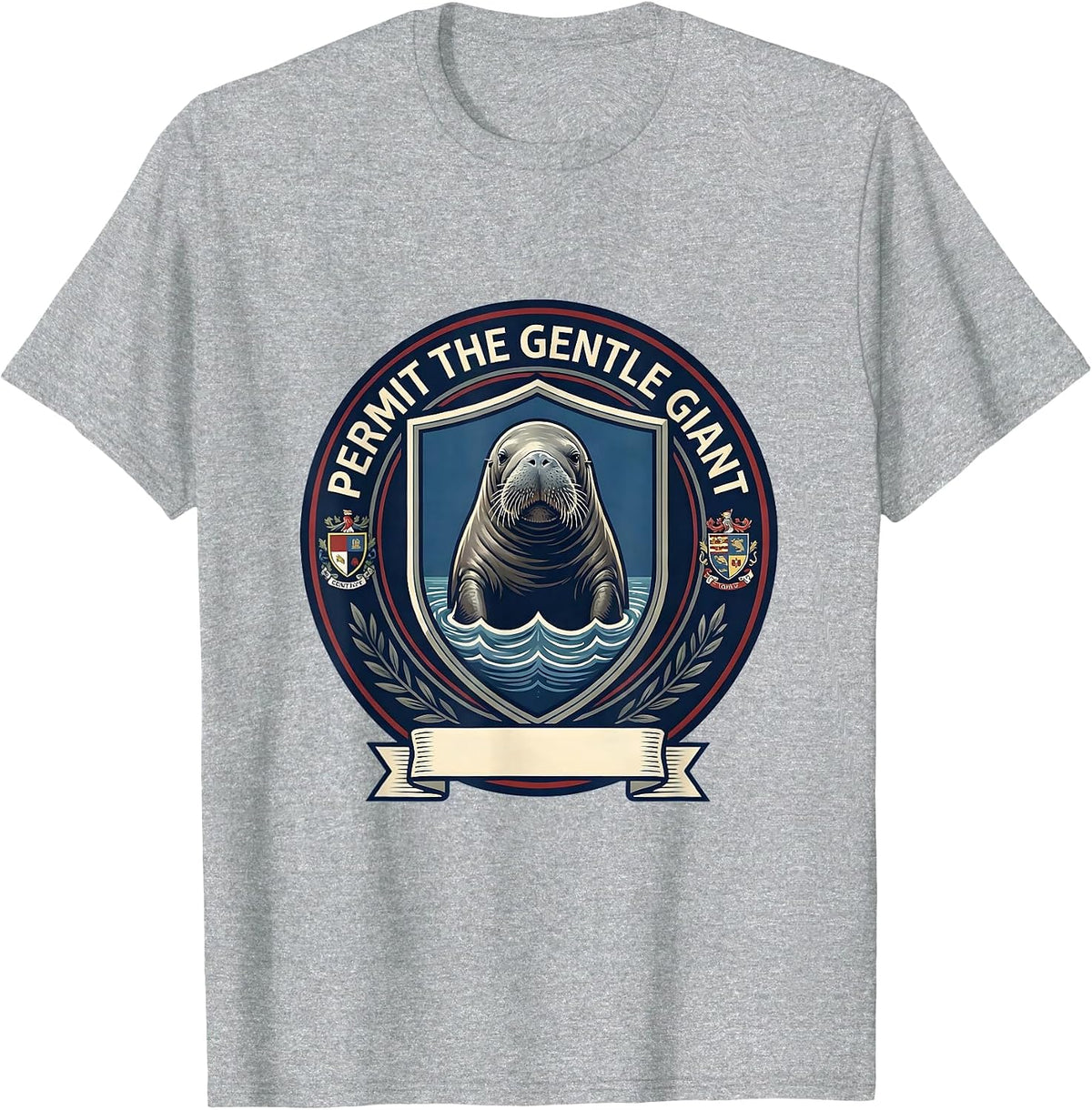 Men's Permit The Gentle Giant Funny Manatee Lover Wildlife Humor T-Shirt - Heather Grey