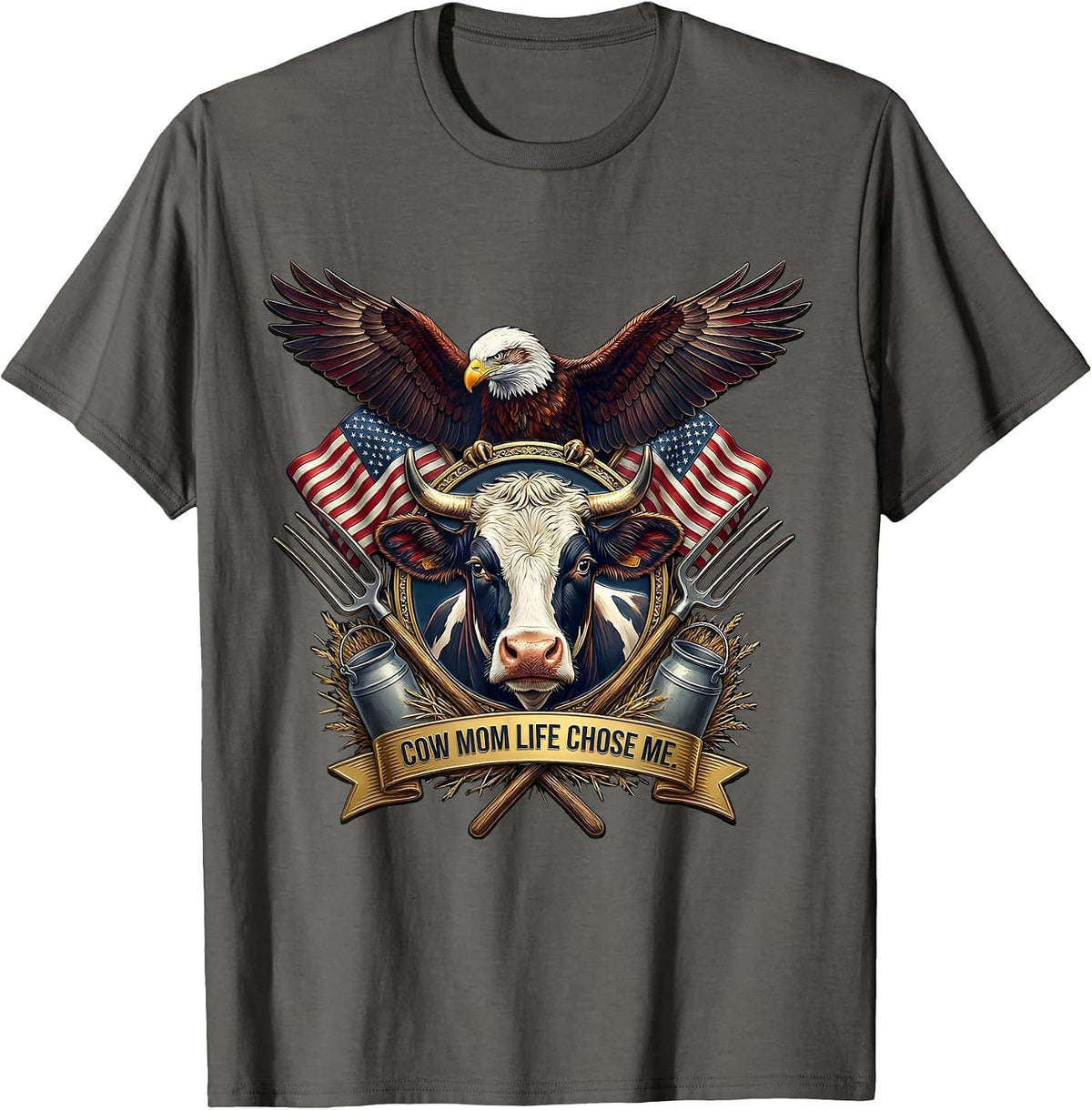 Men's Cow Mom Life Chose Me Funny Cattle Lover Design T-Shirt - Asphalt Grey