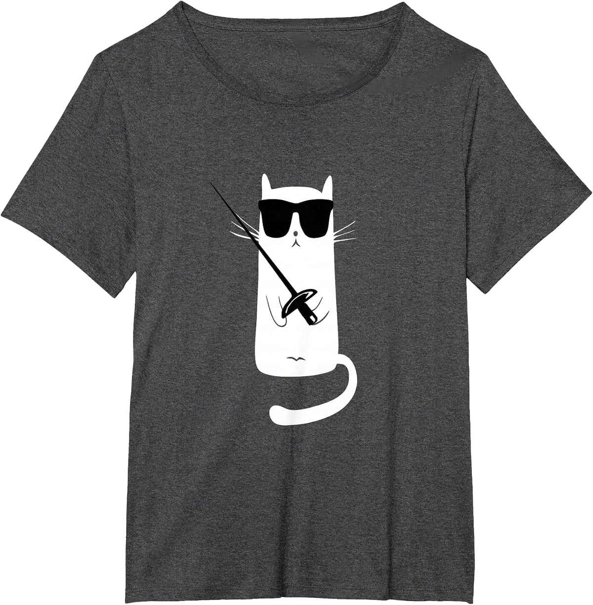 Funny Cat Wearing Sunglasses Fencing T-Shirt - Dark Heather Grey
