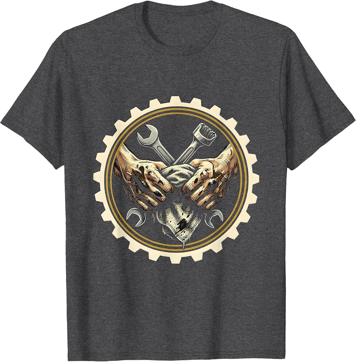 Men's Mechanic Wiping Grease Hands Graphic T-Shirt - Dark Heather Grey