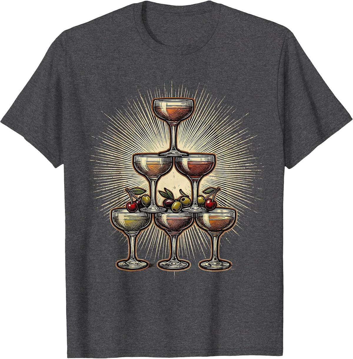 Cocktail Glass Pyramid Bartender Graphic T-Shirt - Dark Heather Grey
