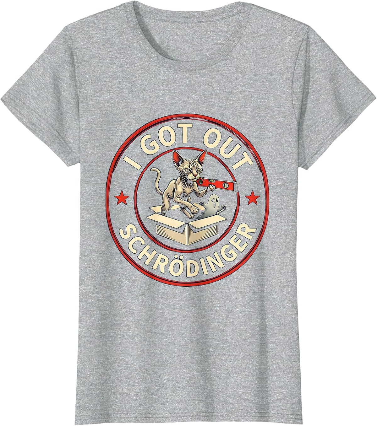 I Got Out, Schrödinger Funny Quantum Physics Science T-Shirt - Heather Grey