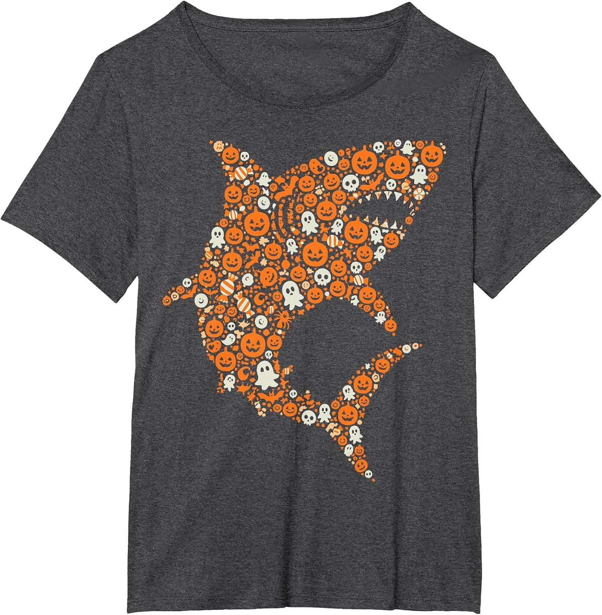 Halloween Sharks Lover Pumpkin Ghost Shark T-Shirt - Dark Heather Grey