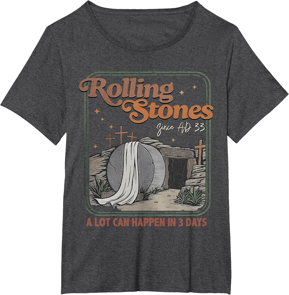 The Stone was Rolled Away He is Alive Retro Christian Easter T-Shirt - Dark Heather Grey