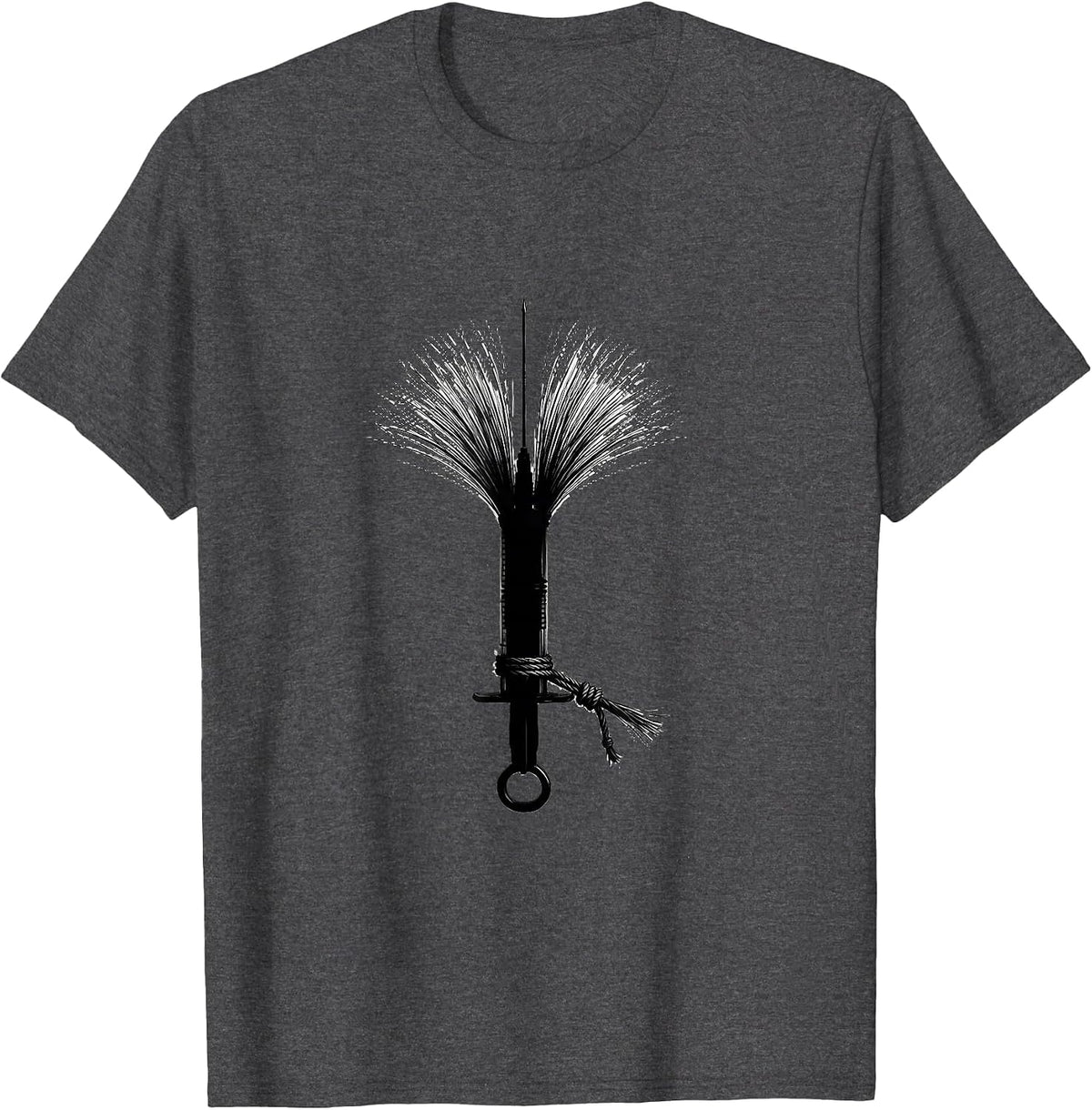 Men's Dental Syringe Witch Broom Minimalist Halloween Dentist T-Shirt - Dark Heather Grey