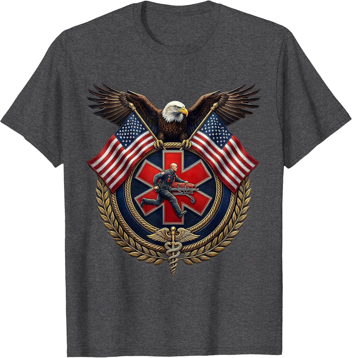 Men's EMT Paramedic Rushing Stretcher ER Doors Graphic T-Shirt - Dark Heather Grey