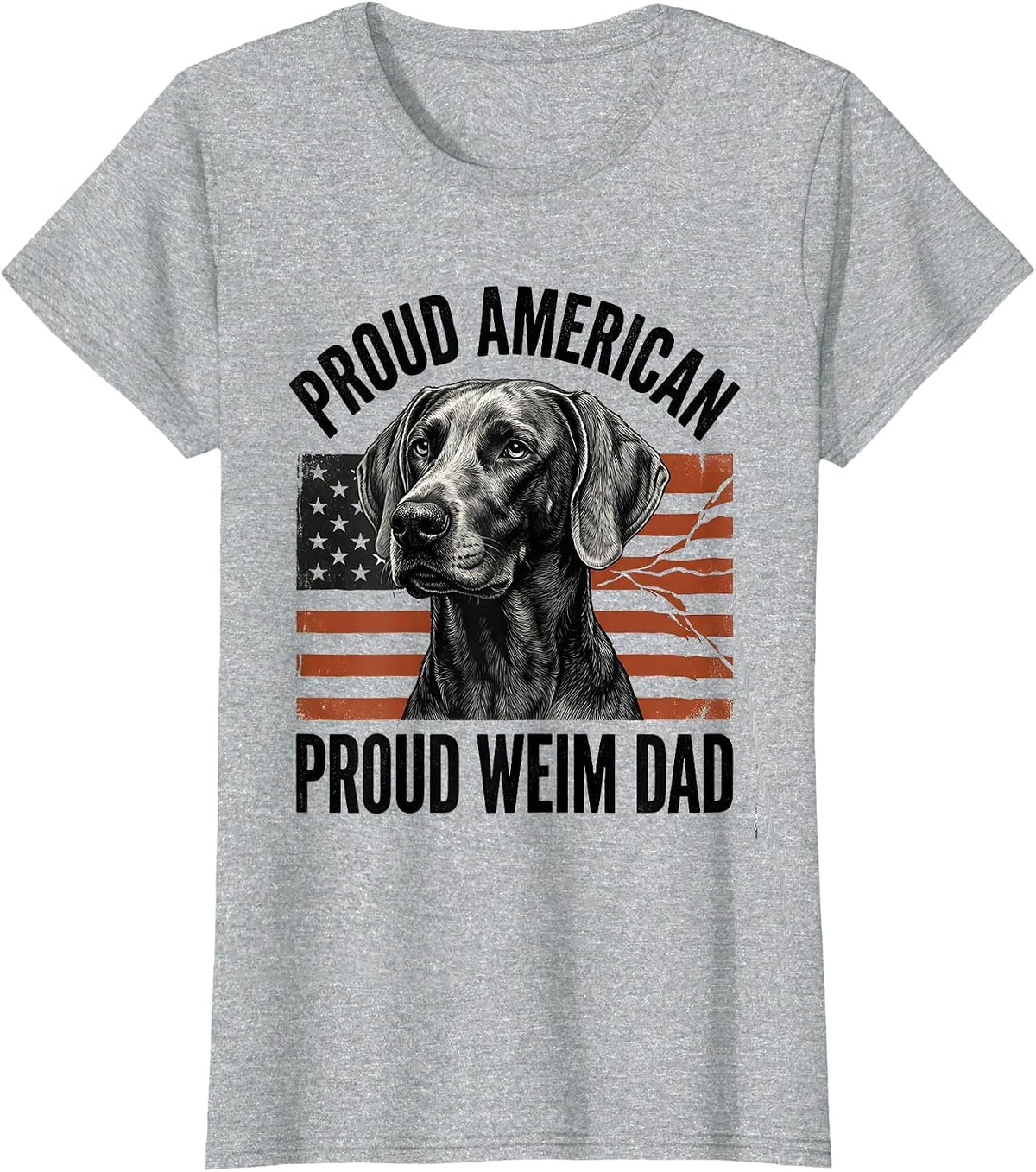 Women's Proud American, Proud Weim Dad Patriotic Weimaraner Dog T-Shirt - Heather Grey