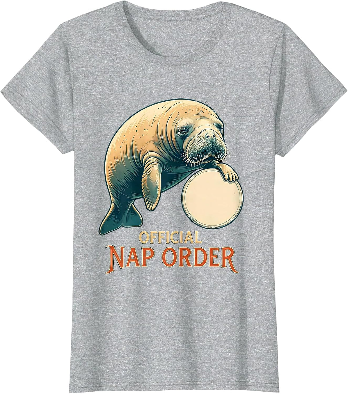 Women's Official Nap Order Funny Manatee Sea Cow Wildlife Humor T-Shirt - Heather Grey